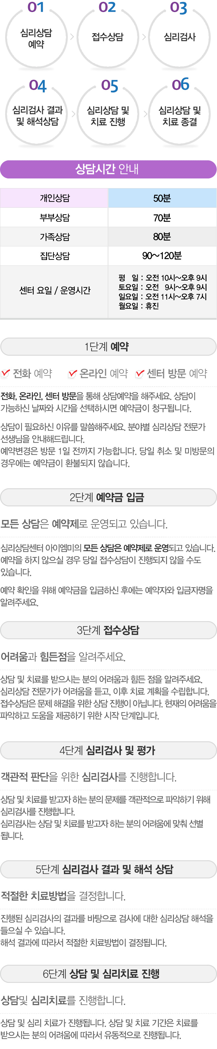 아이엠미 심리상담 진행안내 및 상담시간